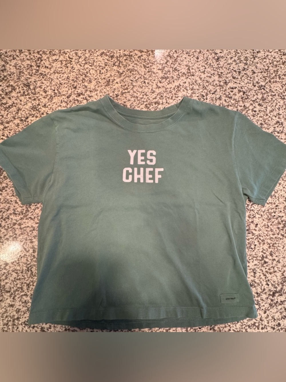 Life Is Good Green Women's Crusher Crop Tee - Yes Chef - Medium - Green